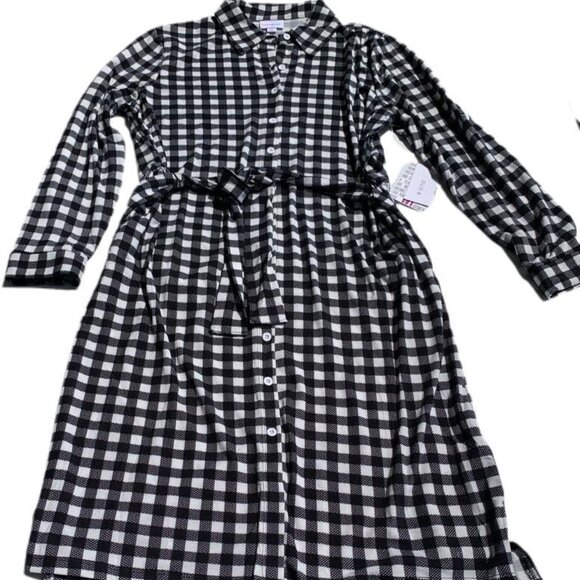 NEW w/ Tags Lularoe Ellie Shirt Dress Black White Plaid Check Full Button NWT - Picture 4 of 4